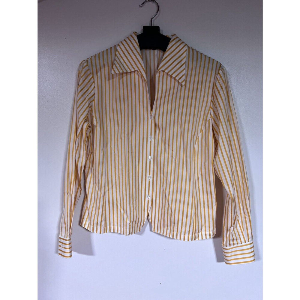 Audrey Talbott Medium Striped V Neck Collared Long Sleeve Button Down Shirt